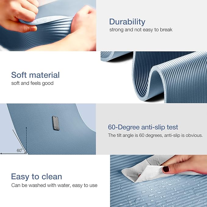 Thick Yoga Mat Non Slip, Large Size 72" L x 32" W x 0.6" TH, Premium Exercise & Fitness Mat with Carrying Strap and Bag, Workout Mats for Home-FlexoryFit