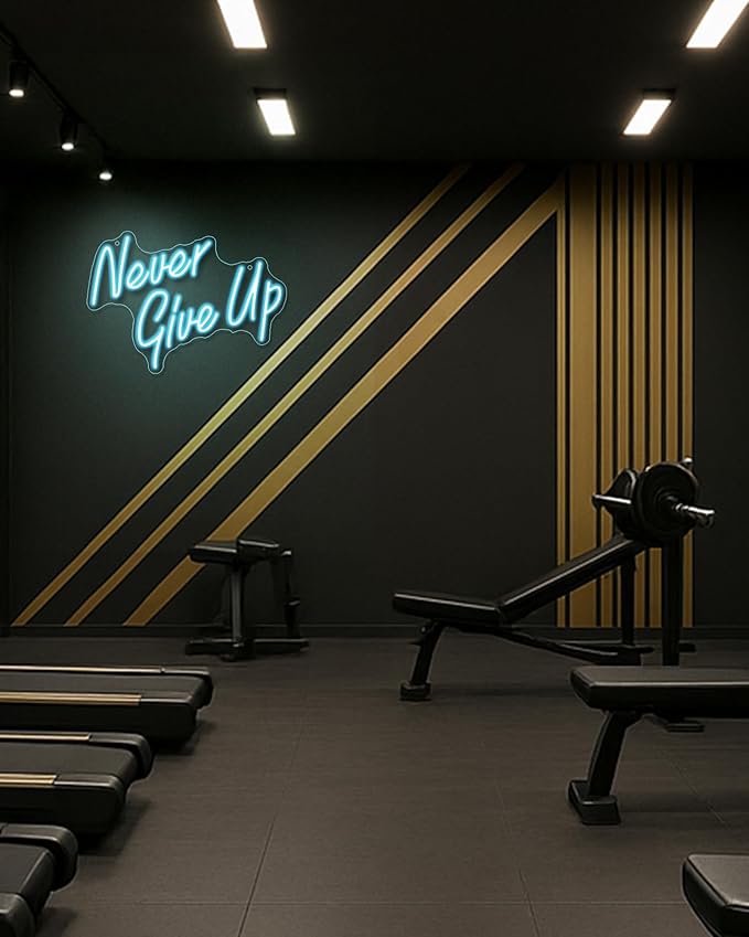 YIKBIK NEVER GIVE UPLED Neon Sign for Wall Decor,Neon Lights Party Decorations, USB Powered Switch Neon Lights lighting adjustable for Office Room, Gym Room, Man Cave, Gamer Room-FlexoryFit
