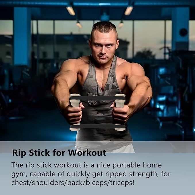 Rip Stick Portable Upper Body & Chest Workout Equipment with Adjustable Resistance Bands, Wooden Handles, Shoulder & Joint Rehab Home Gym – Muscle Strength & Flexibility Training (8 Bands Included)-FlexoryFit