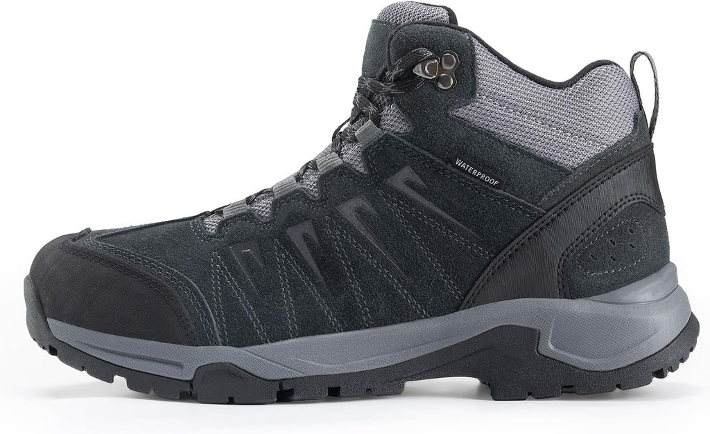 Men's Waterproof Hiking Boots Lightweight Comfortable Leather Mid Ankle Outdoor Trekking Boot
