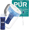 PUR Plus 7-Cup Water Pitcher, 1 Lead-Reducing Filter, Cleaner, Great-tasting Water, Dishwasher Safe, Powerful Filtration, Filter Change Light Indicator, LockFit Cap Design - White