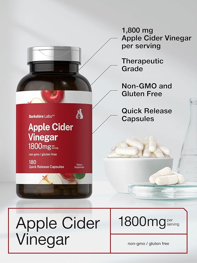 Horbaach Apple Cider Vinegar Capsules | 1800mg | 180 Count | Non-GMO, Gluten-Free Supplement | by Berkshire Labs-FlexoryFit