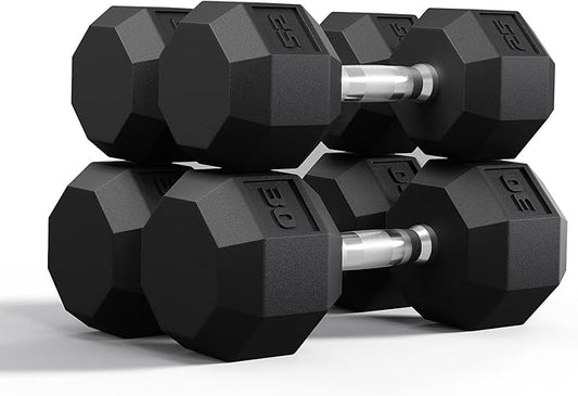 Rubber Coated Hex Dumbbell Weight Set, Multiple Sizes Exercise & Fitness Dumbbells,100LB Set,110LB Set,200LB,350LB,450LB,550LB, 35-50Lbs Pairs for Muscle Toning, Strength Building & Full Body Workout-FlexoryFit