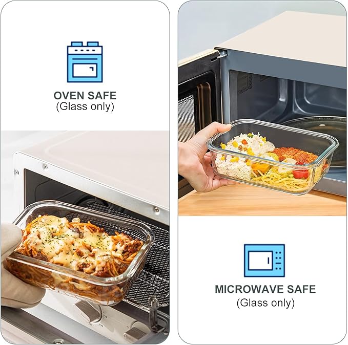 10 Pack Glass Food Storage Containers, Meal Prep Containers with Lids, Airtight Glass Lunch Boxes, Freezer, Oven, and Microwave Safe, White-FlexoryFit