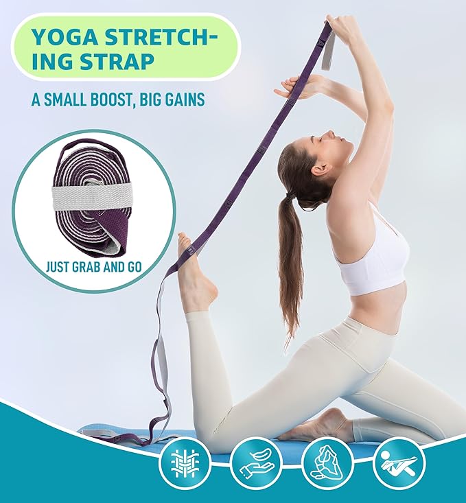 HiRui Stretching Strap Yoga Strap with Door Anchor, 14-Loops Non-Elastic Stretch Straps for Physical Therapy, Pilates, Dance, Gymnastics | Stretch Band with Workout Guide for Women & Men-FlexoryFit