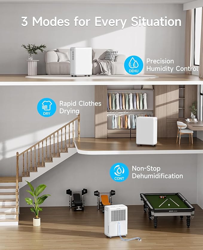 2000 Sq. Ft Dehumidifier for Basement, 30 Pint Dehumidifiers for Home, Bedroom and Bathroom, 3 Modes Dehumidifier with Drain Hose, Smart Humidity Control, 24H Timer (Off-White)
