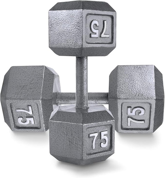 WF Athletic Supply Cast Iron Solid Hexagon Gray/Black Dumbbells, Strength Training Free Weights Set of 2 for Women and Men, Hand Weights Sold by Pairs, Multi-Select Size Options Available-FlexoryFit