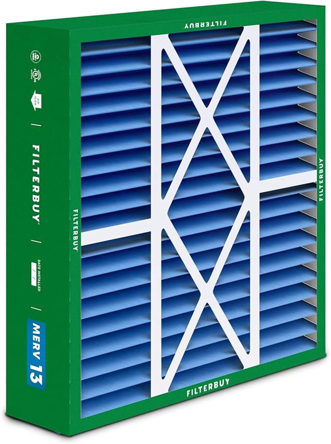 Filterbuy 16x20x5 Air Filter MERV 13 Optimal Defense (2-Pack), Pleated HVAC AC Furnace Air Filters for Honeywell FC100A1003, Lennox X0592, and More (Actual Size: 15.75 x 19.75 x 4.38 Inches)