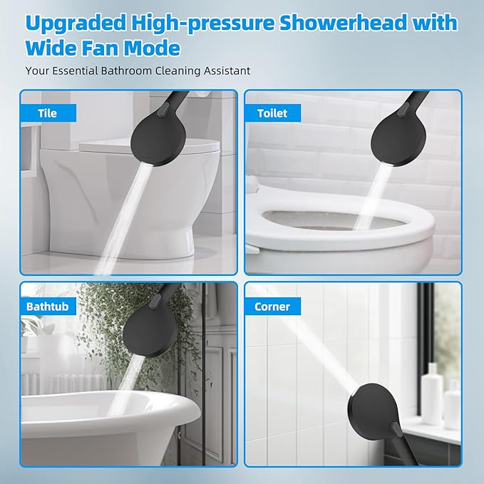Hibbent All Metal Shower Head, 10'' High Pressure Rainfall Shower Head/Handheld Showerhead Combo with 12'' Adjustable Curved Shower Extension Arm, 10-Spray, 71'' Hose, Shower Holder, Oil Rubbed Bronze