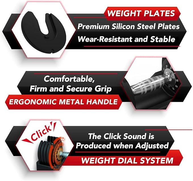 Keppi Adjustable Dumbbells Set-25lb/40lb/55lb/60lb, Anti-Slip Metal Fast Adjust Weight Handle, Exercise & Fitness for Full Body Workout - Adjustable Dumbbell Series-FlexoryFit