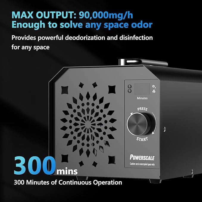 Ozone Generator 90,000mg/h O3 Intelligent Control Ozone Odor Eliminator Commercial Ozone Machine Odor Removal, For Home, Car, Pet Room - High Capacity Ionizer Ozone Air Purifier, Black