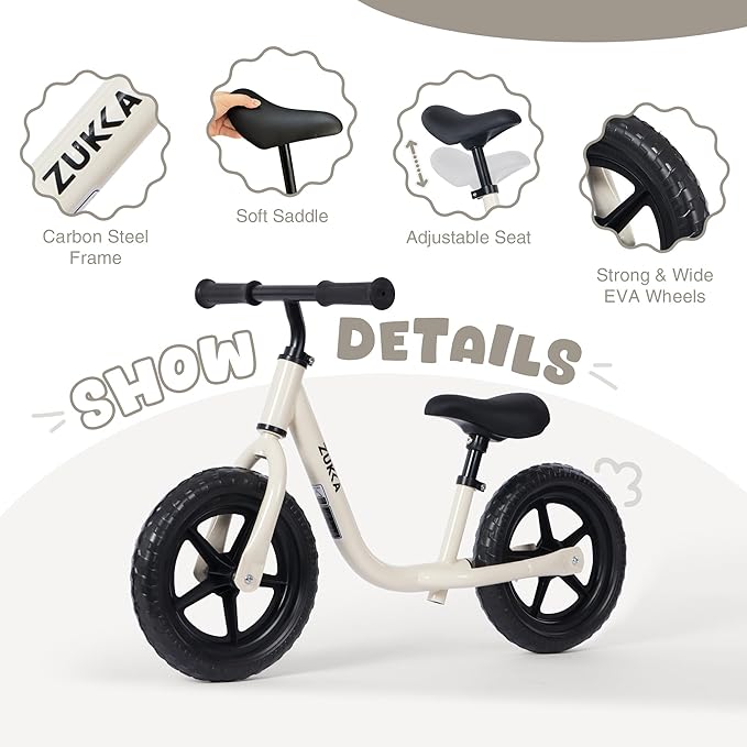 12 inch Toddler Balance Bike Adjustable Handlebar & Seat Anti-Slip Grip Suitable for 2-5 Years Old with Footrest Lightweight for Tolddlers Boys Girls Multiple Colors to Choose-FlexoryFit