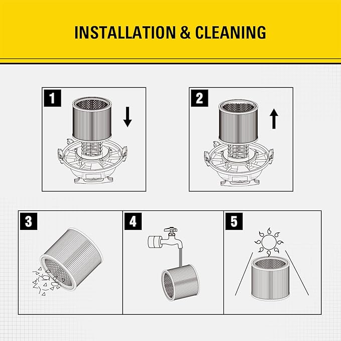 Stanley 08-2566B High Efficiency Shop Vac Filters, Replacement Hepa Cartridge Filter Fit for Most 5-18 Gallon Wet Dry Vacuum Cleaners, Shop Vacuum Wet and Dry Accessories