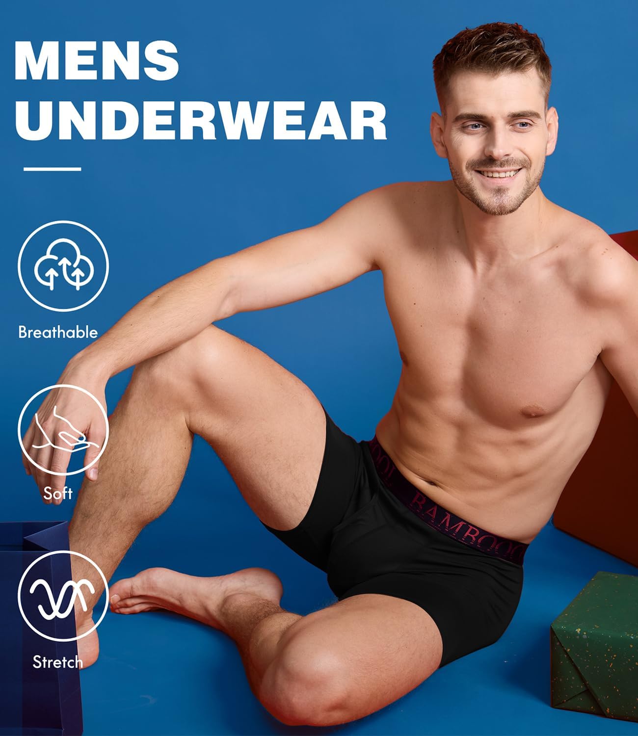BAMBOO COOL Men's Ultra ComfortSoft Underwear, Moisture Wicking & Breathable No Ride Up Boxer Briefs with Fly, Multipack