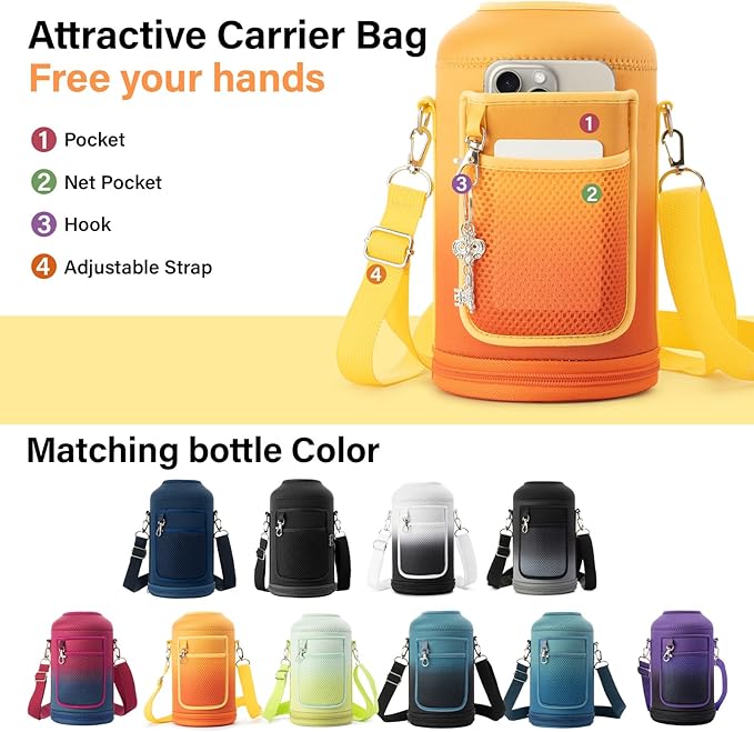 1 Gallon Water Bottle Insulated | Thickened Stainless Steel Vacuum Metal Water Jug | Portable Sports Large for Gym and Hiking with Straw, Carrier Bag, Handle Strap | BPA-Free 128 oz-FlexoryFit