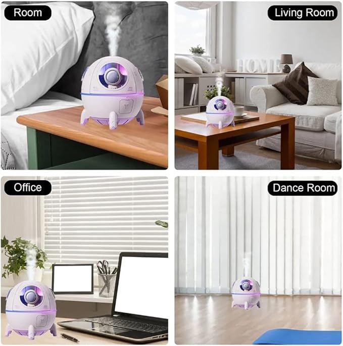 Mini Spaceship Shaped Humidifier with Night Light, USB Cute Humidifier Portable Household Ambient Light Humidifier US Plug