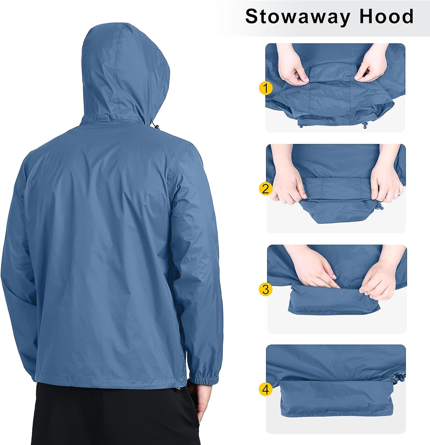 Outdoor Ventures Men's Rain Jacket Waterproof Lightweight Packable Rain Shell Raincoat with Hood for Golf Hiking Travel