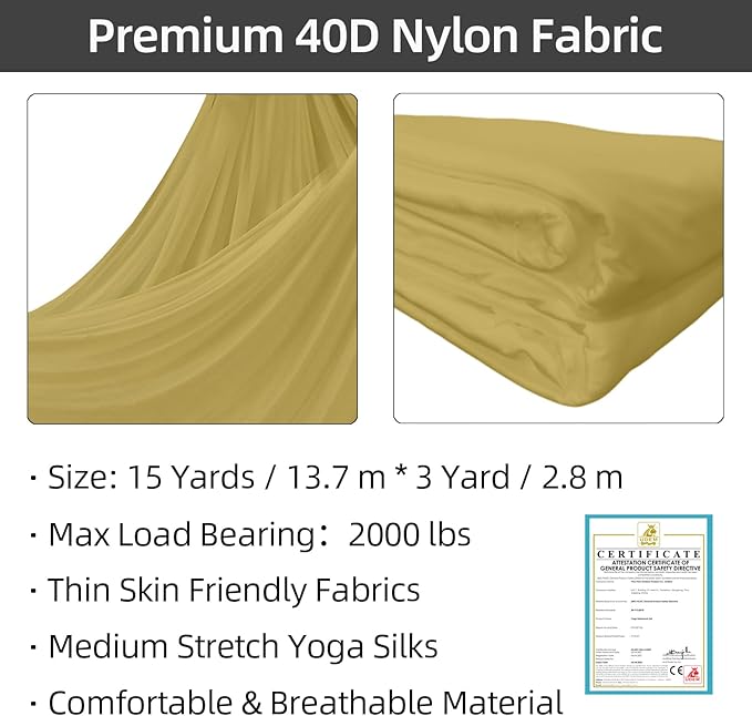 PRIOR FITNESS Aerial Silks Kit Colorful 9/15/20 Yards 40D Nylon Fabric Hammock Set With Hardware & Guide for All Levels Of Aerial Yoga Practice and Acrobatic Flying For Adults Aerial silk-FlexoryFit