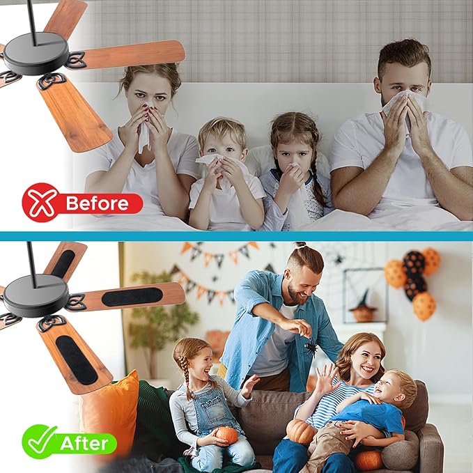 Ceiling Fan Air Filter -15 Pack Activated Coconut Shell Carbon Unscented Air Purifier Universal Rounded Rectangle Easy-Stick Ceiling Fan Blade Filters for Home Living Room Bedroom Office
