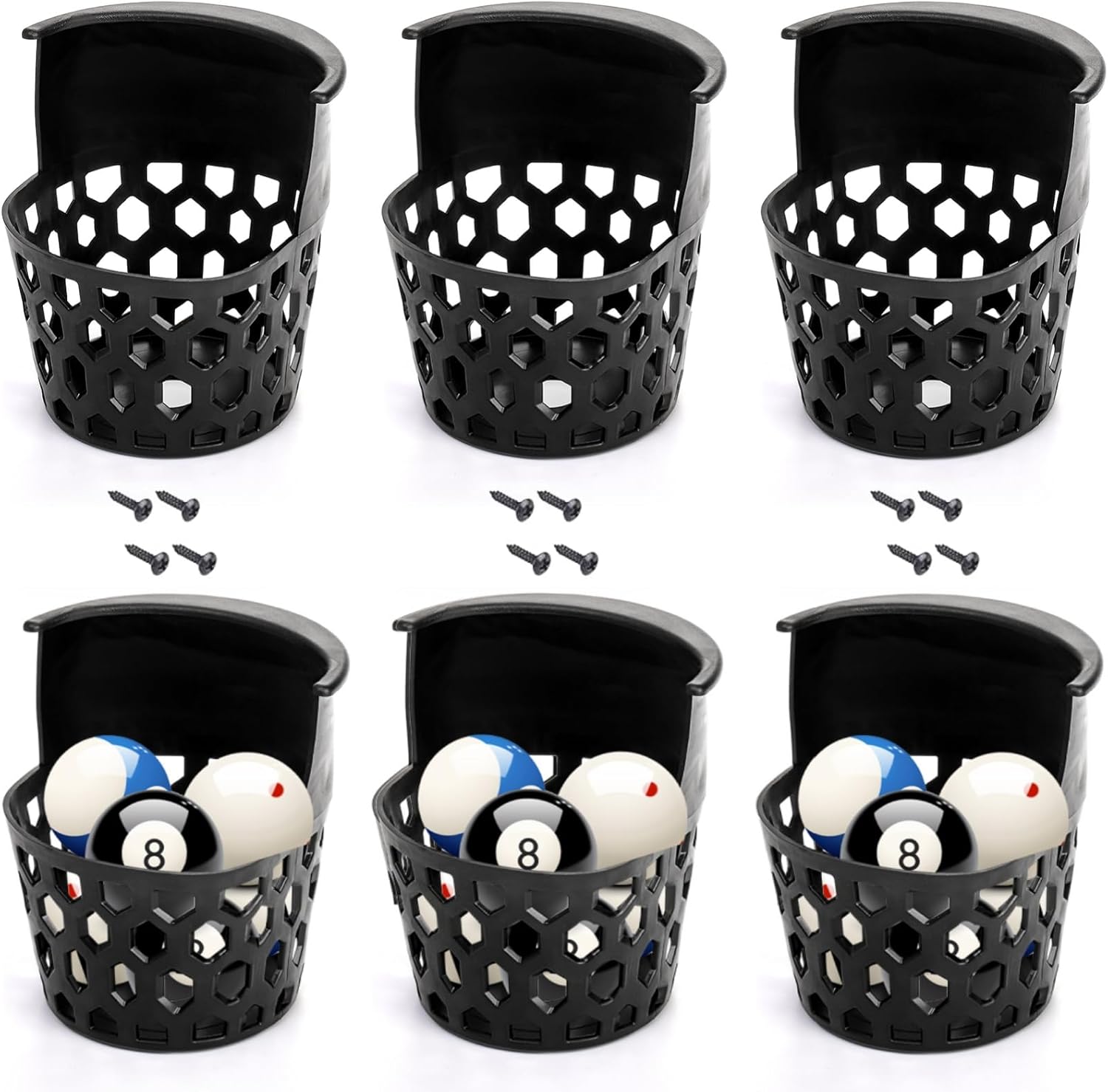 6 Pack Pool Table Pockets, Heavy Duty Billiard Set Including 4 Corner and 2 Side Pockets