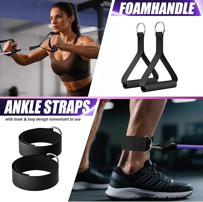 WHATAFIT Resistance Bands, Exercise Bands，Resistance Bands for Working Out, Work Out Bands with Handles for Men and Women Fitness, Strength Training Home Gym Equipment-FlexoryFit