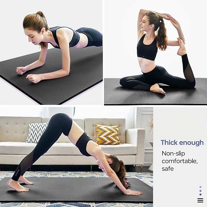 Thick Yoga Mat Non Slip, Large Size 72" L x 32" W x 0.6" TH, Premium Exercise & Fitness Mat with Carrying Strap and Bag, Workout Mats for Home-FlexoryFit