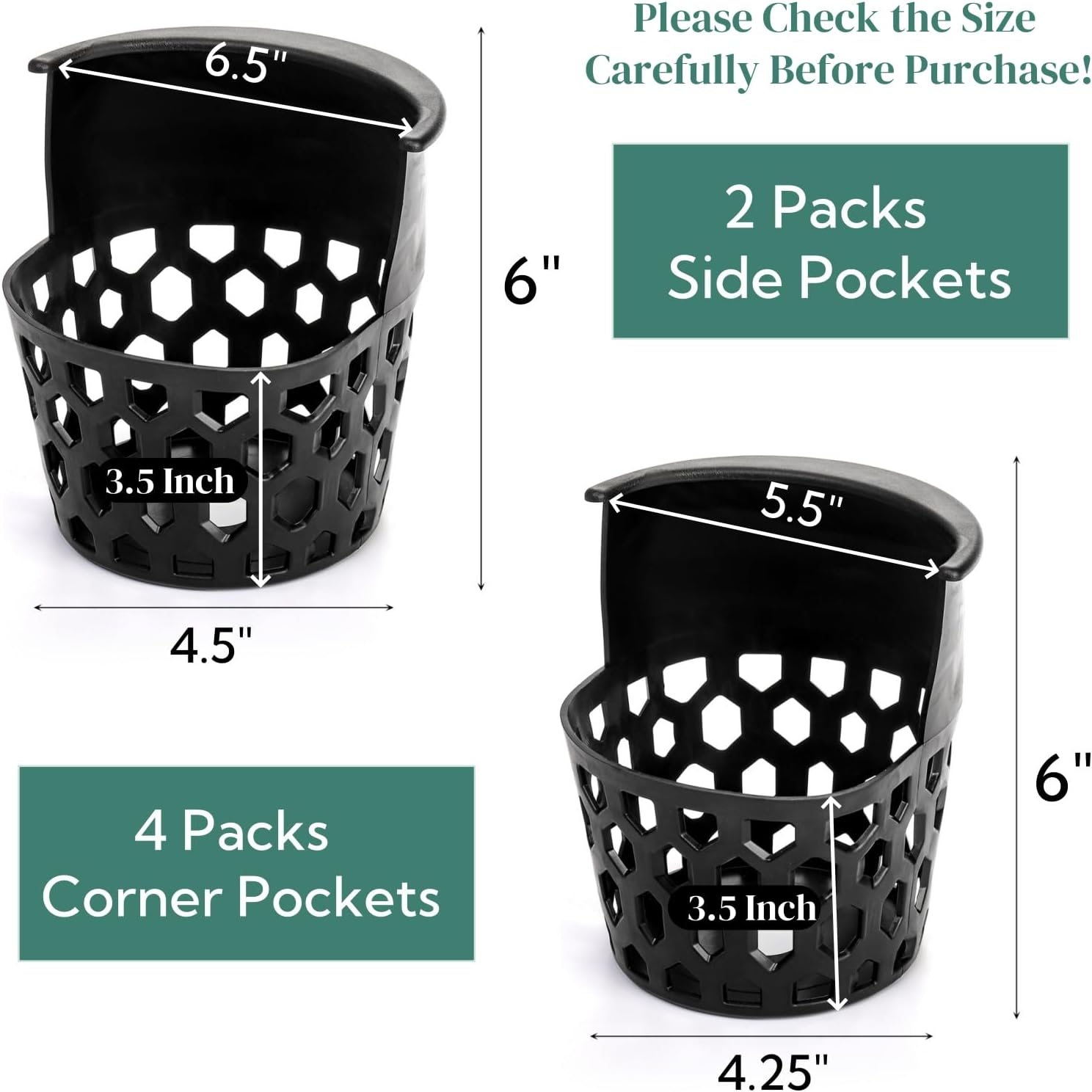 6 Pack Pool Table Pockets, Heavy Duty Billiard Set Including 4 Corner and 2 Side Pockets