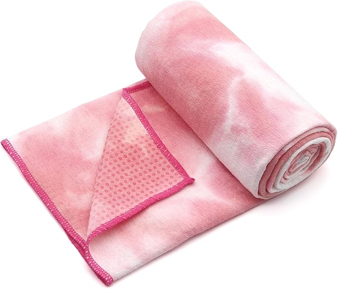 Eunzel Yoga Towel,Hot Yoga Mat Towel with Grip Dots Sweat Absorbent Non-Slip for Hot Yoga, Pilates and Workout 24" x72", Red & White-FlexoryFit