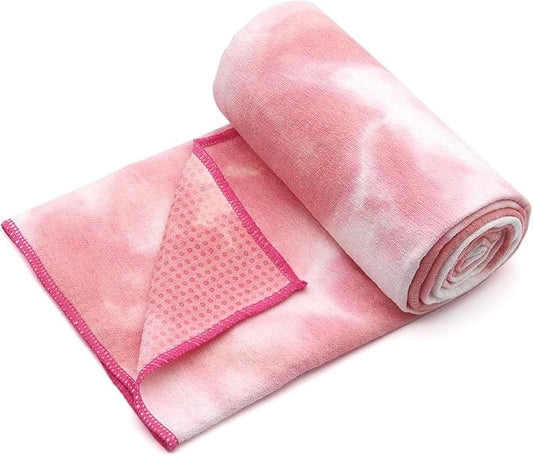 Eunzel Yoga Towel,Hot Yoga Mat Towel with Grip Dots Sweat Absorbent Non-Slip for Hot Yoga, Pilates and Workout 24" x72", Red & White-FlexoryFit