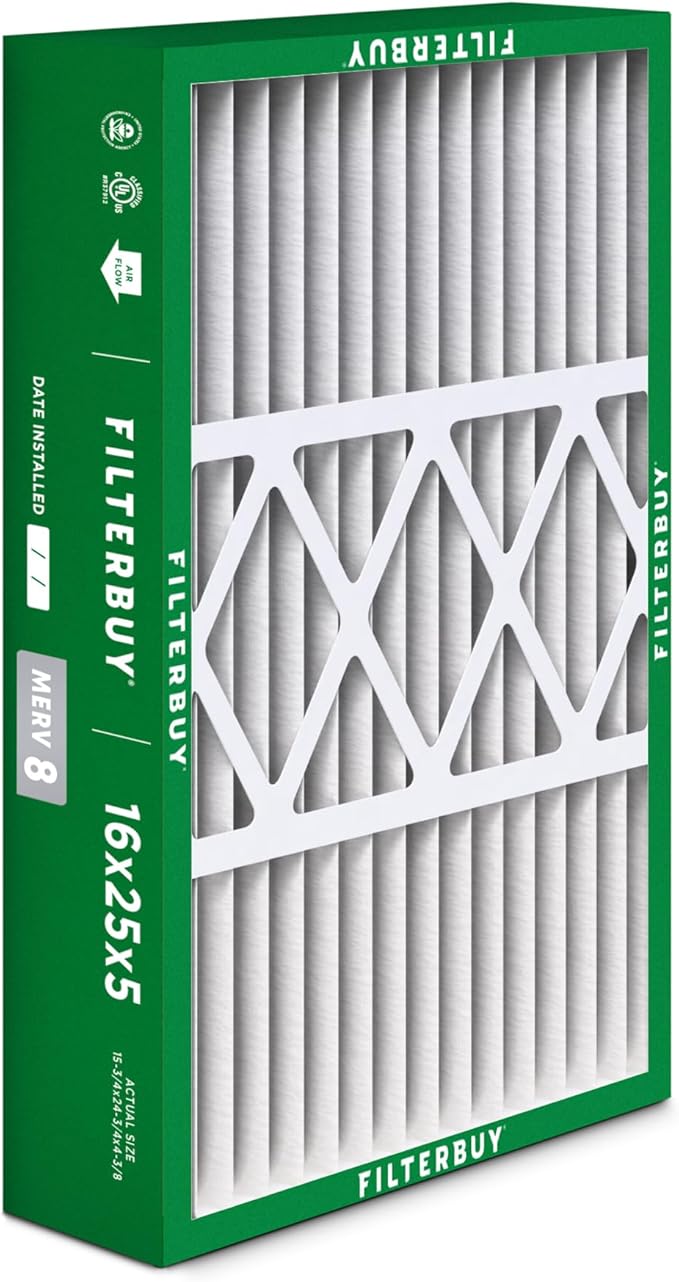 Filterbuy 16x25x5 Air Filter MERV 8 (MPR 700) Dust Defense (4-Pack), Pleated HVAC AC Furnace Filters for Honeywell FC100A1029, Lennox X6670, Carrier, & More (Actual Size: 15.75 x 24.75 x 4.38)