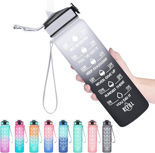 Hyeta 32 oz Water Bottles with Times to Drink and Straw, Motivational Water Bottle with Time Marker, Leakproof, Drinking Sports Water Bottle for Fitness, Gym and Outdoor-FlexoryFit