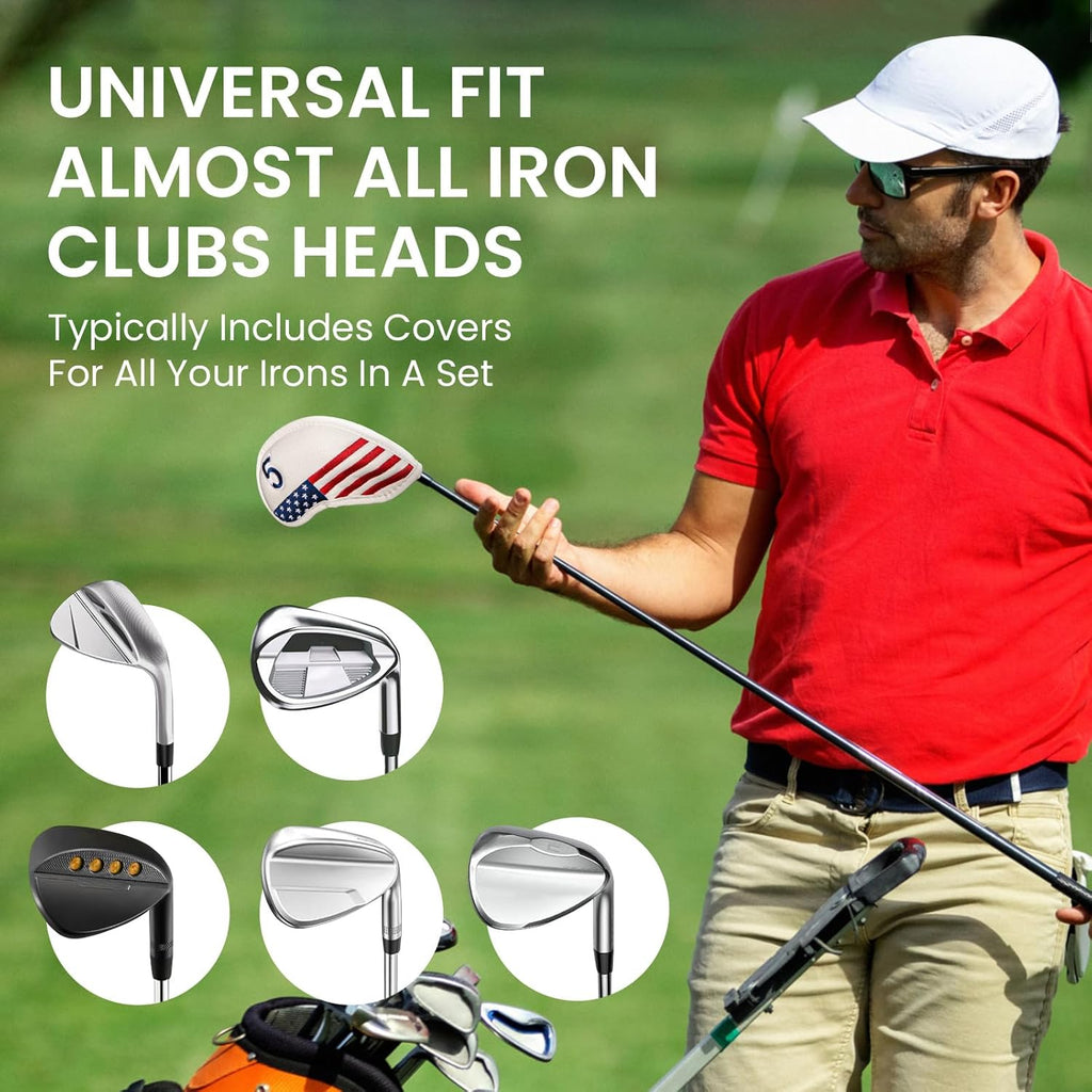 FINGER TEN Premium Synthetic Leather Stylish Iron & Wedge Golf Head Covers Value 12 Piece Set, Embroidered Labels & Fits Most Clubs Gift Set, Travel Protection Accessories