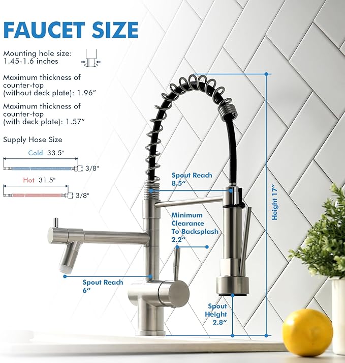 VFAUOSIT Kitchen Faucets, Commerical LED Kitchen Faucet with Pull Down Sprayer, Stainless Steel Brushed Nickel Kitchen Sink Faucet with Single Handle for Modern RV Farmhouse Camper Laundry Bar Sink