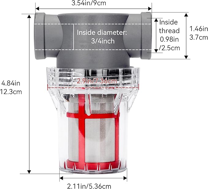 3/4'' Female NPT in-Line Strainer - Garden Hose Filter for High Pressure Washer, Sediment Filter with 200 Mesh Stainless Steel Screen (3/4'' 200 Mesh)