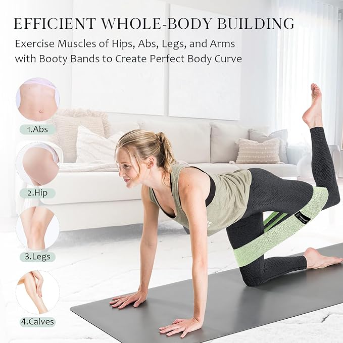 Wide Fabric Resistance Bands for Working Out, 3 Level Non-Slip Exercise Booty Bands for Women & Men Leg and Glutes with Hair Ties and Tape Measure - for Home Gym Workout, Yoga, Pilates-FlexoryFit