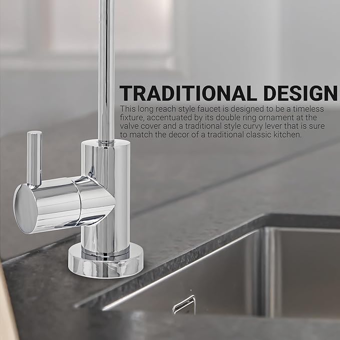 Non Air Gap RO Water Filtration System Water Dispenser Spout (Chrome). Euro Style with Faucet Wrench NSF Certified.