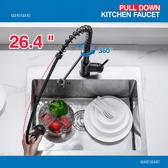 WEWE Faucet for Kitchen Sink, Kitchen Faucets Black Stainless Steel Commercial - Image 2