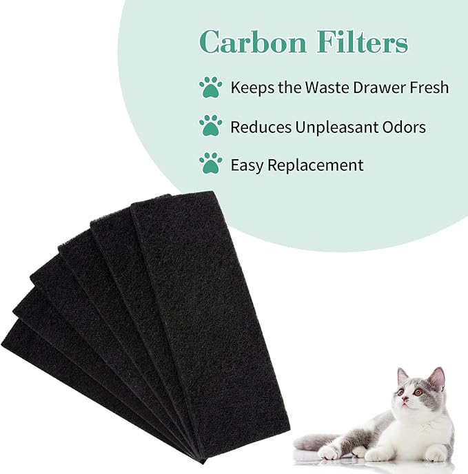 MEWTOGO 6 Pcs Carbon Filters for Cat Litter Box Robot 3 - Thickened and Durable Replacement Filters for Absorbing Odors Control Damp from Pets and Keep Home Fresh