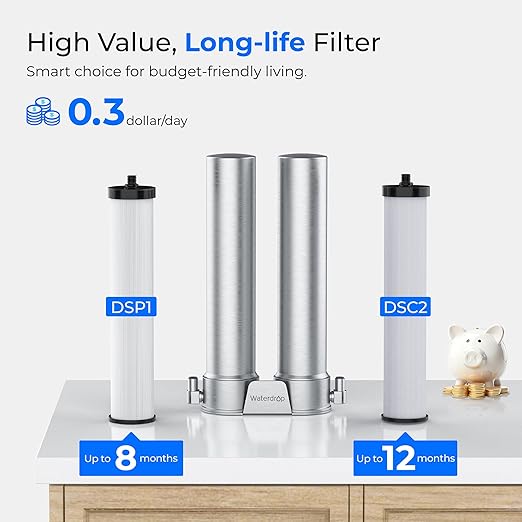 Waterdrop DST Under Sink Water Filter System, Under Sink Water Filtration System, NSF Certified Elements, Reduce Chlorine, PFOA/PFOS, Bad Taste & Odor, Silver Ions Enhanced Filtration, Stainless Steel
