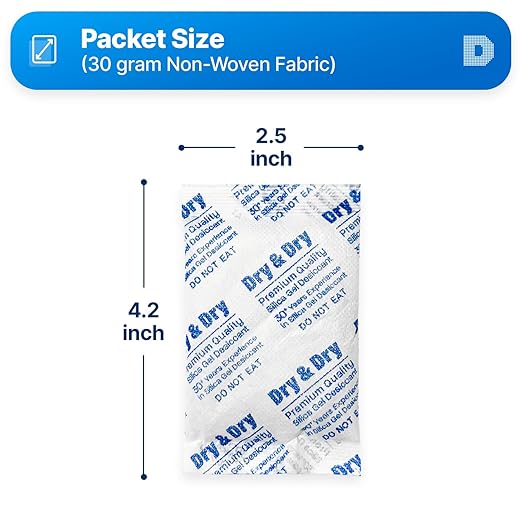 Dry & Dry 300 Gram [1 Packet] Silica Gel Packets, Desiccant Packs, Silica Gel - Rechargeable Silica Packets, Moisture Absorbers, Silica Gel Packs