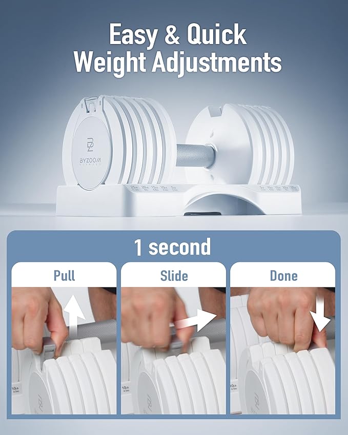 Adjustable Dumbbell – 12.5/25lb Single Unit OR Set of 2 – 5-in-1 Adjustable Weight for Home Gym, Strength Training & Fitness Workouts, White OR Black-FlexoryFit