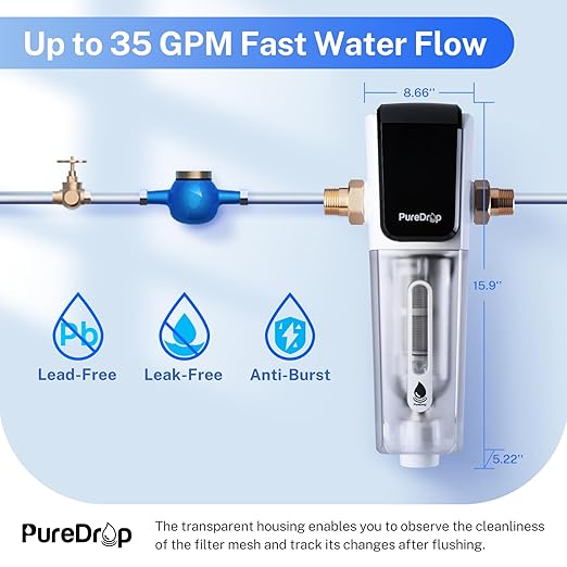 PDR-ARB100WSP Spin Down Sediment Water Filter, Auto Flushing Module with Touch-Screen, Reusable Whole House Sediment Filter for Well Water w/Scraper, 100-Micron Prefilter Filtration System