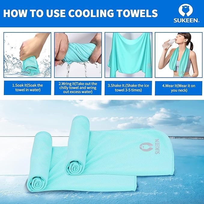 Sukeen Cooling Towel (40"x12"), Ice Towel Sets,Soft Breathable Chilly Towel,Microfiber Towel for Yoga,Sport,Running,Gym,Workout,Camping,Fitness,Workout & More Activities, 8 Pack-FlexoryFit