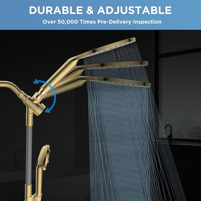 Dual Filtered Rain Shower Head Combo, High Pressure Handheld Shower Head with Adjustable Bar - Rainfall Shower Head And Showerhead with Filter for Hard Water - Removes Chlorine(Gold)