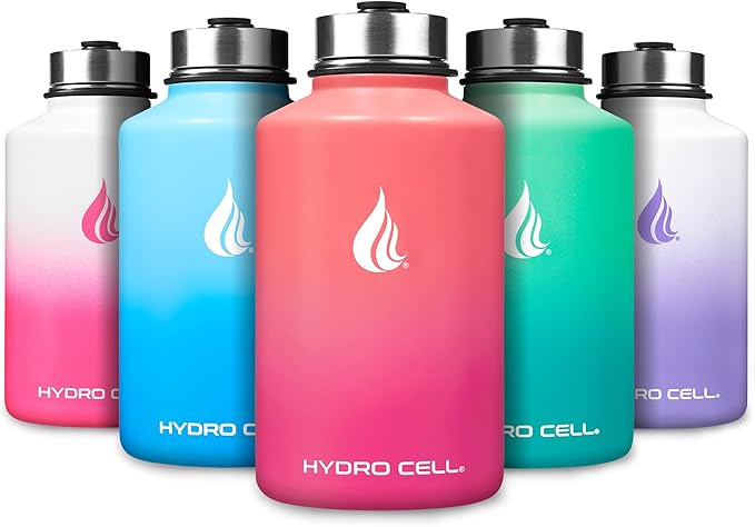 HYDRO CELL Stainless Steel Insulated Water Bottle with Straw - For Cold & Hot Drinks - Metal Vacuum Flask with Screw Cap and Modern Leakproof Sport Thermos for Adults (Coral/Punch 64oz)