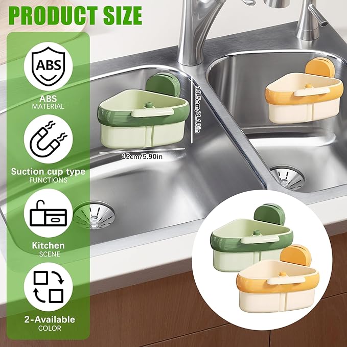 Suction Cup Sink Corner Rack,Sink Strainer Basket,Plastic Sink Storage Rack Holder,Triangle Sink Filter Basket,Corner Sink Trash Catcher for Food Waste (Orange)
