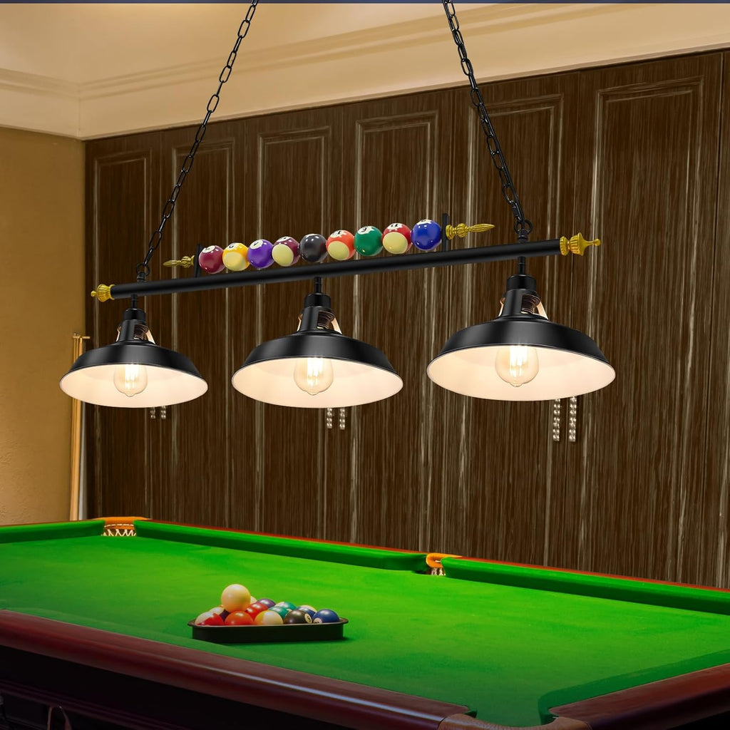 Adjustable Pool Table Lights for 7'-8' Billiard Light Hanging Pool Table Light Fixture Lighting Pendant Lamp with Metal Shades for Game Rooms (Bulb Not Included)(3 Lights)