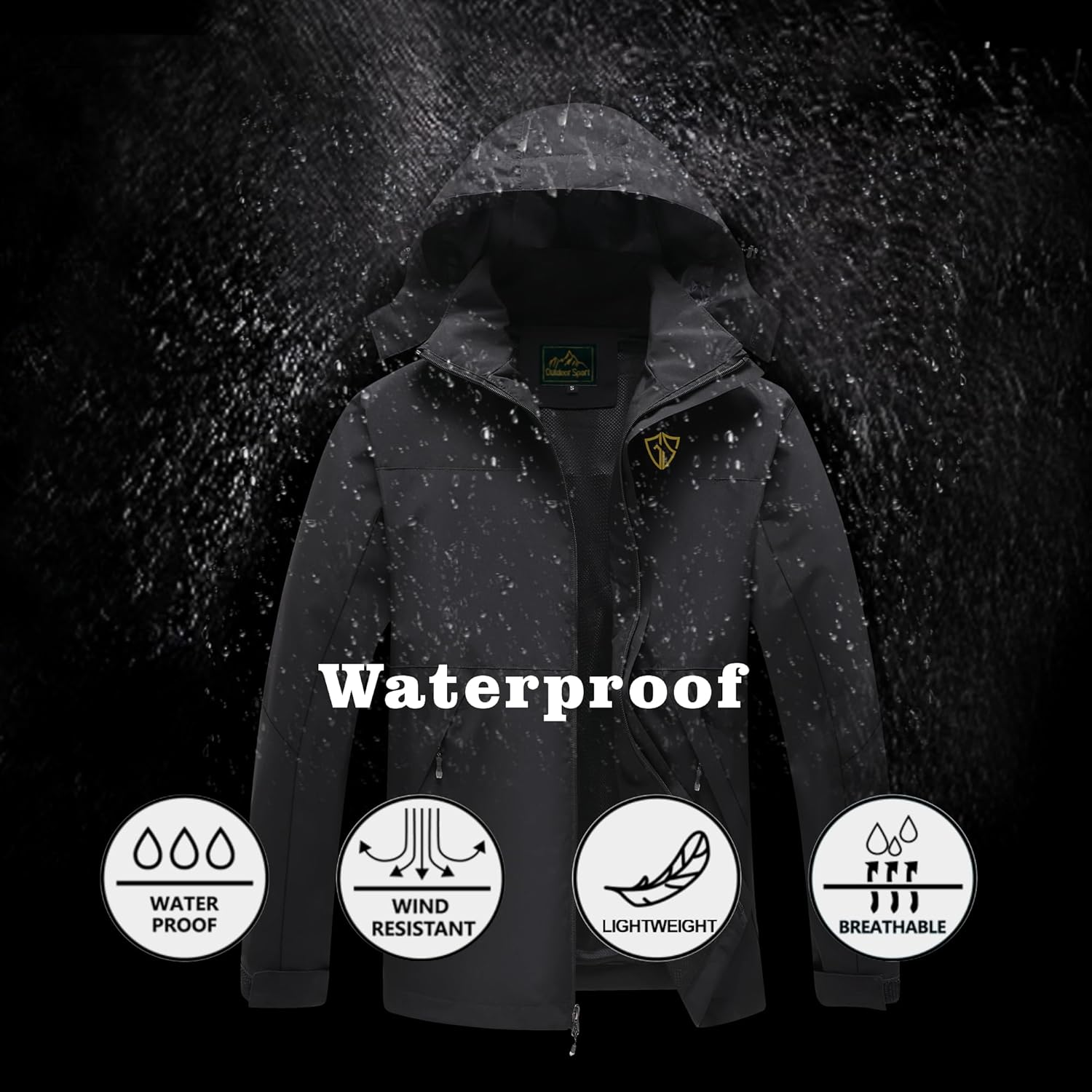 GIISAM Rain Jacket for Men, Mens Waterproof Raincoat Lightweight Rain Jackets Outdoor Rain Coat Windbreaker with Hood