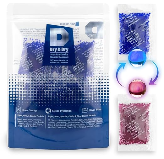 Dry & Dry 10 Gram [200 Packets] Blue Indicating(Blue to Pink) Silica Gel Packets Desiccants Silica Gel Packets - Rechargeable Silica Packets, Silica Gel, Silica Gel Packs