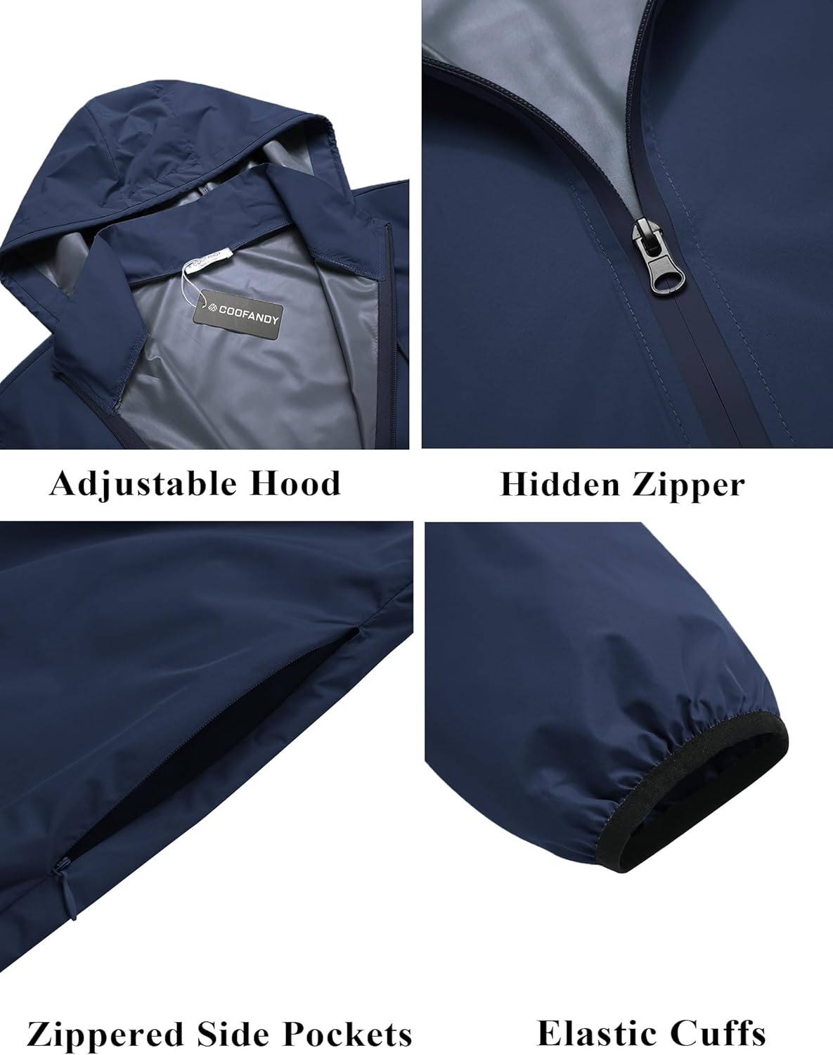 COOFANDY Men's Packable Rain Jacket Lightweight Waterproof Raincoat with Hood Travel Hiking Golf Windbreaker